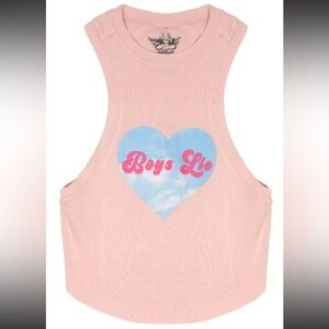 Boys Lie Pink Ribbed Tank with 'Boys Lie' Heart Graphic Women Size Xs/Small NWOT